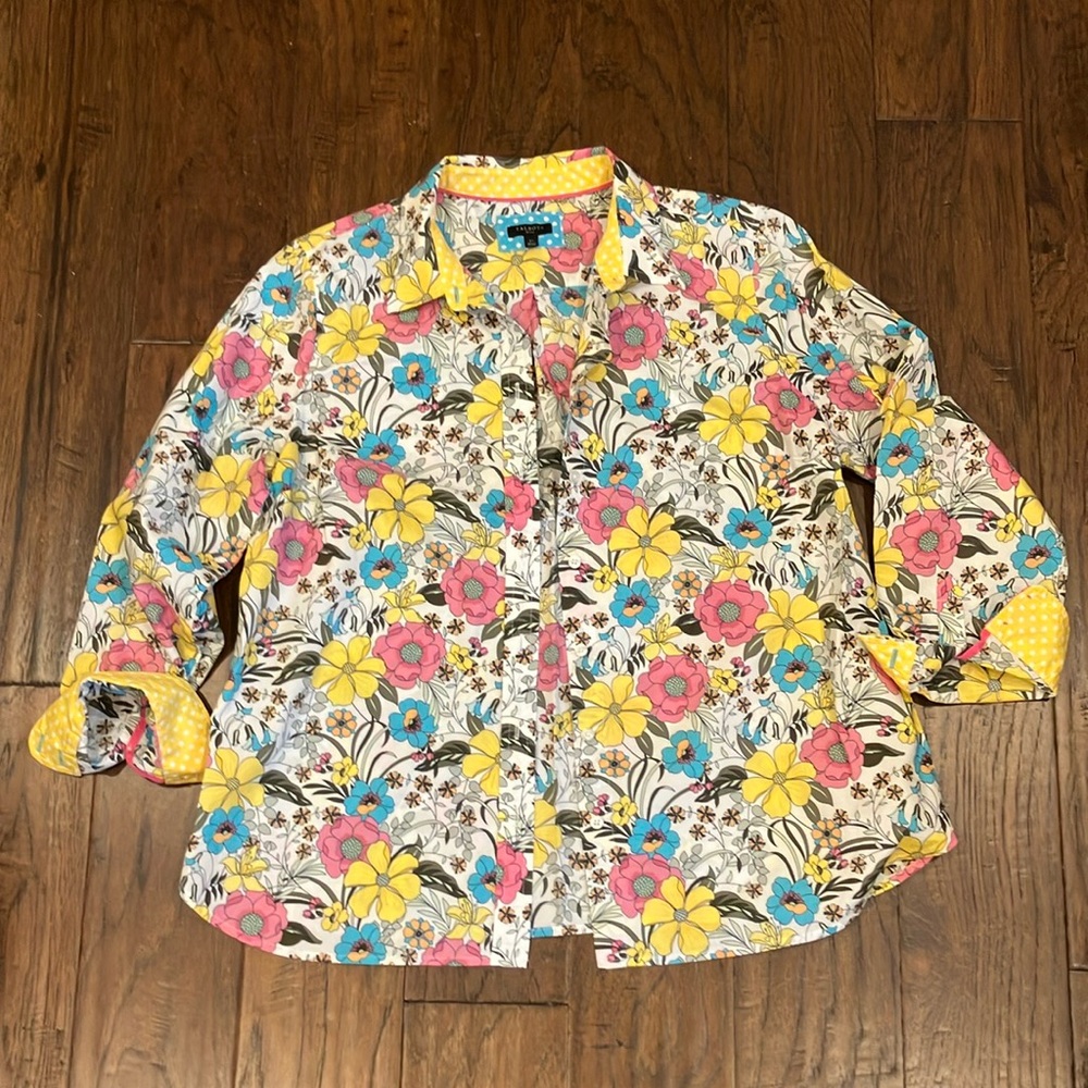 Talbots Floral Button-Up with Yellow and Pink